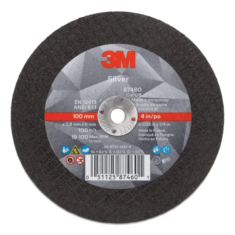 Silver Cut-Off Wheel, Precision Shaped Ceramic, T1, 4 in dia x 1/4 in dia Arbor x 0.035 in Thick, 60+, 19100 RPM