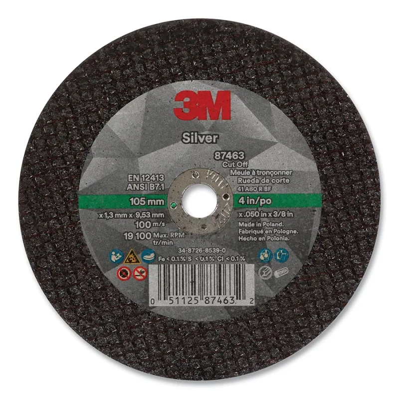 Silver Cut-Off Wheel, Precision Shaped Ceramic, T1, 4 in dia x 0.375 in dia Arbor x 0.05 in Thick, 36+, 19100 RPM