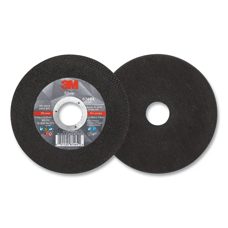 Silver Cut-Off Wheel, Precision Shaped Ceramic, T1, 4.5 in dia x 7/8 in dia Arbor x 0.040 in Thick, 60+, 13300 RPM