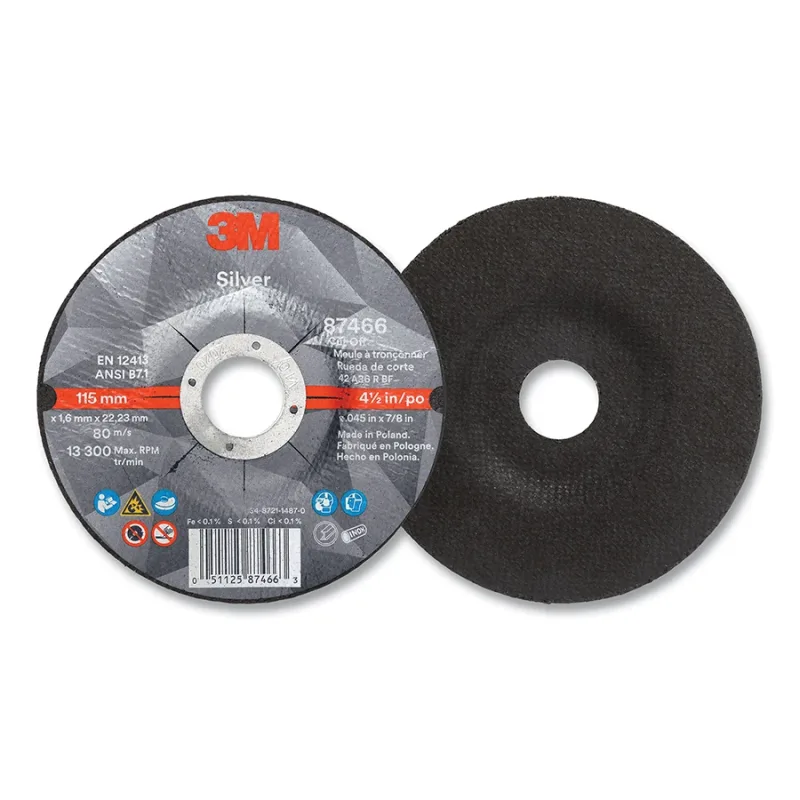 Silver Cut-Off Wheel, Precision Shaped Ceramic, T27, 4.5 in dia x 7/8 in dia Arbor x 0.045 in Thick, 36+, 13300 RPM