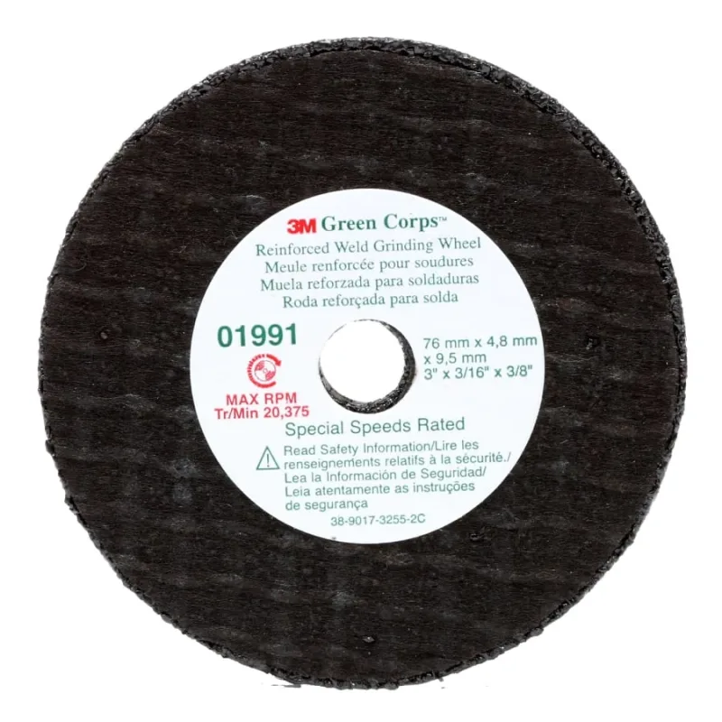 Green Corps™ Reinforced Weld Grinding Wheel, 3 in x 3/16 in, Coarse, 20375 RPM