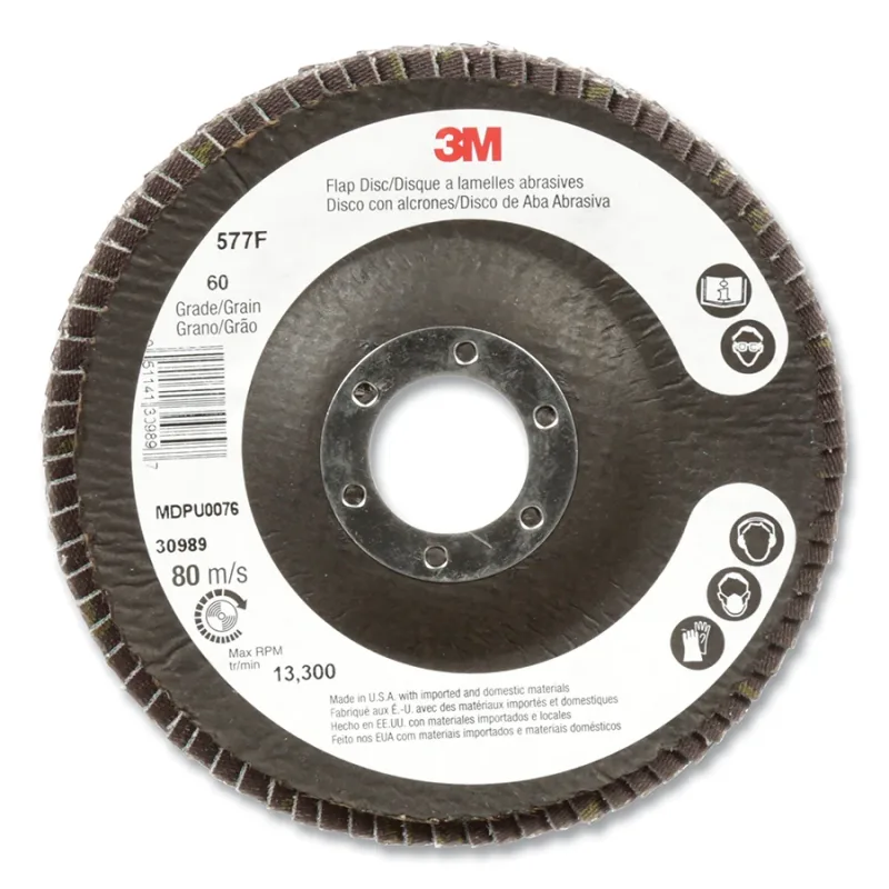 Flap Disc 577F, 4-1/2 in dia, 60 grit, 7/8 in arbor, 13300 RPM