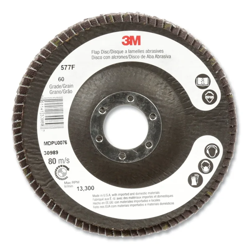 Flap Disc 577F, 4.5 in dia, 36 Grit, 0.875 in arbor, 13300 RPM