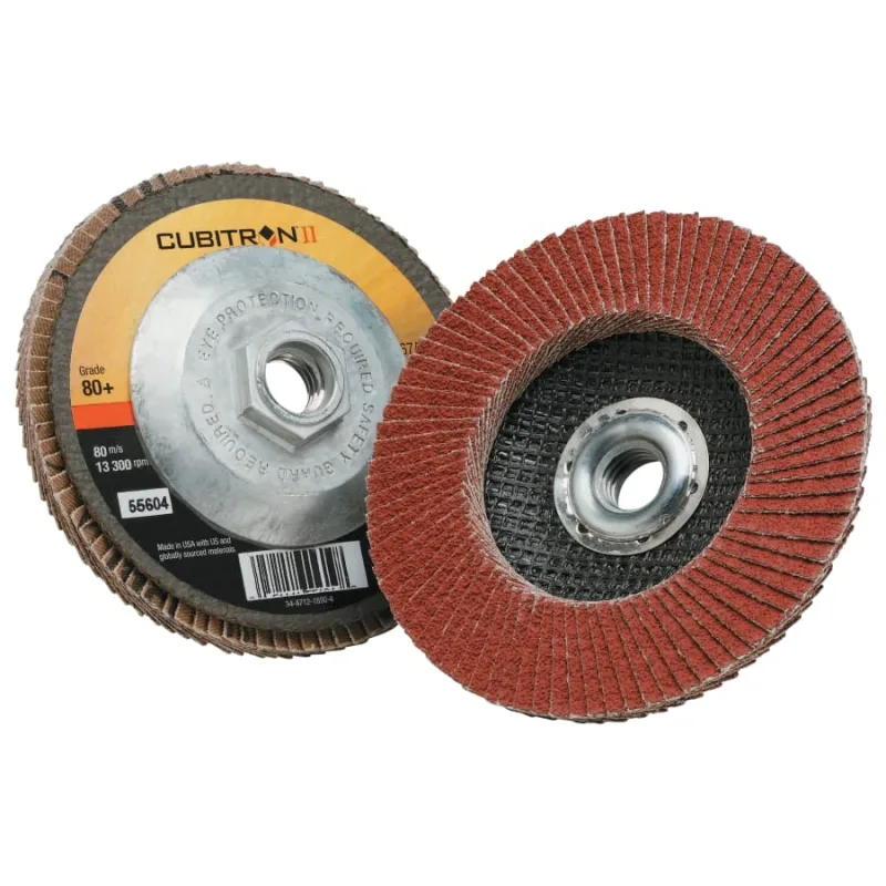 Cubitron™ II Flap Discs 967A, 4-1/2 in dia x 5/8 in-11, T27 Quick Change, 80+, 13300 RPM