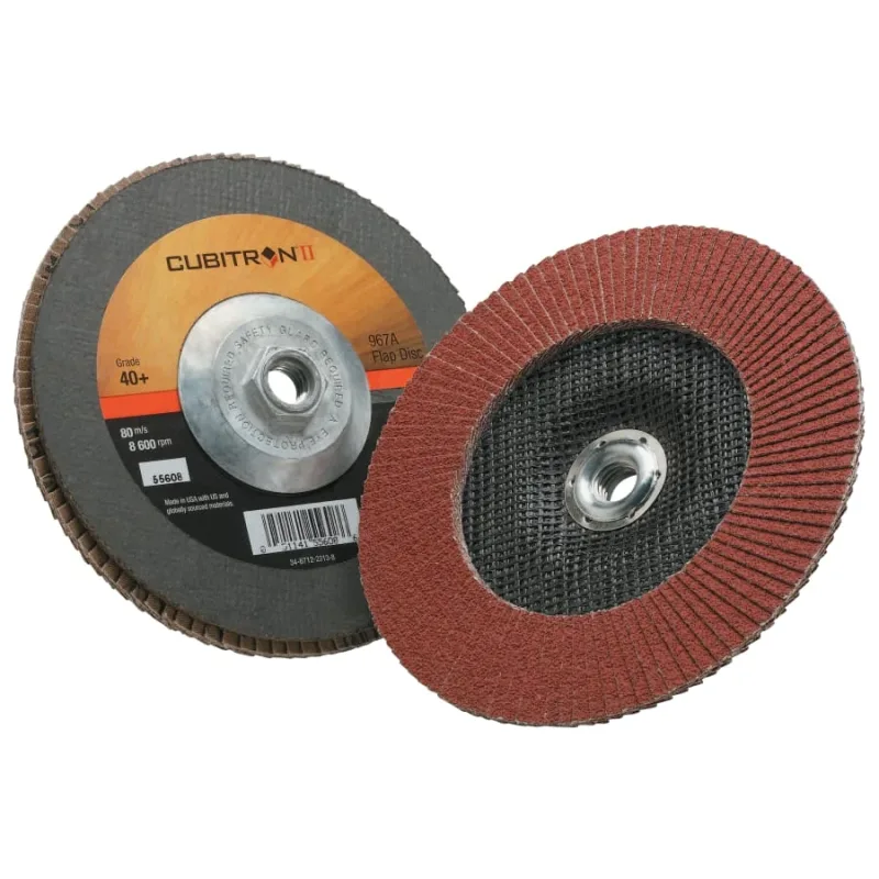 Cubitron™ II Flap Discs 967A, 7 in dia x 5/8 in-11, T27 Quick Change, 40+, 8600 RPM