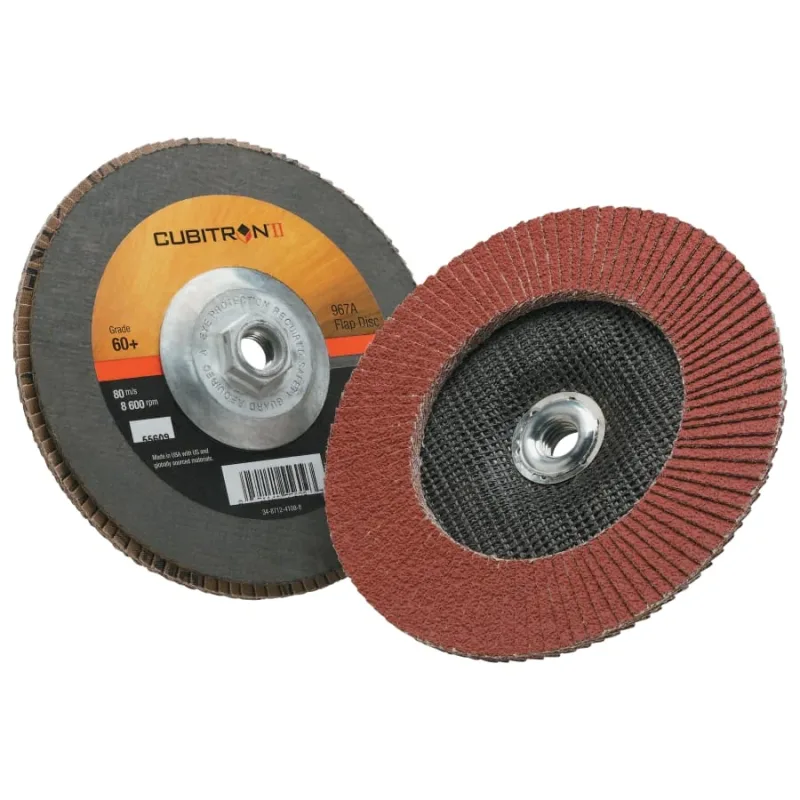 Cubitron™ II Flap Discs 967A, 7 in dia x 5/8 in-11, T27 Quick Change, 60+, 8600 RPM