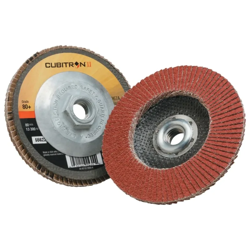 Cubitron™ II Flap Discs 967A, 4-1/2 in dia x 5/8 in-11, T29 Quick Change, 80+, 13300 RPM