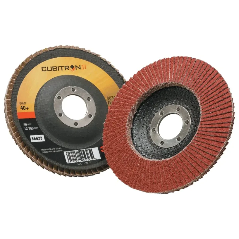 Cubitron™ II Flap Discs 967A, 4-1/2 in dia x 7/8 in AH, T29, 40+, 13300 RPM