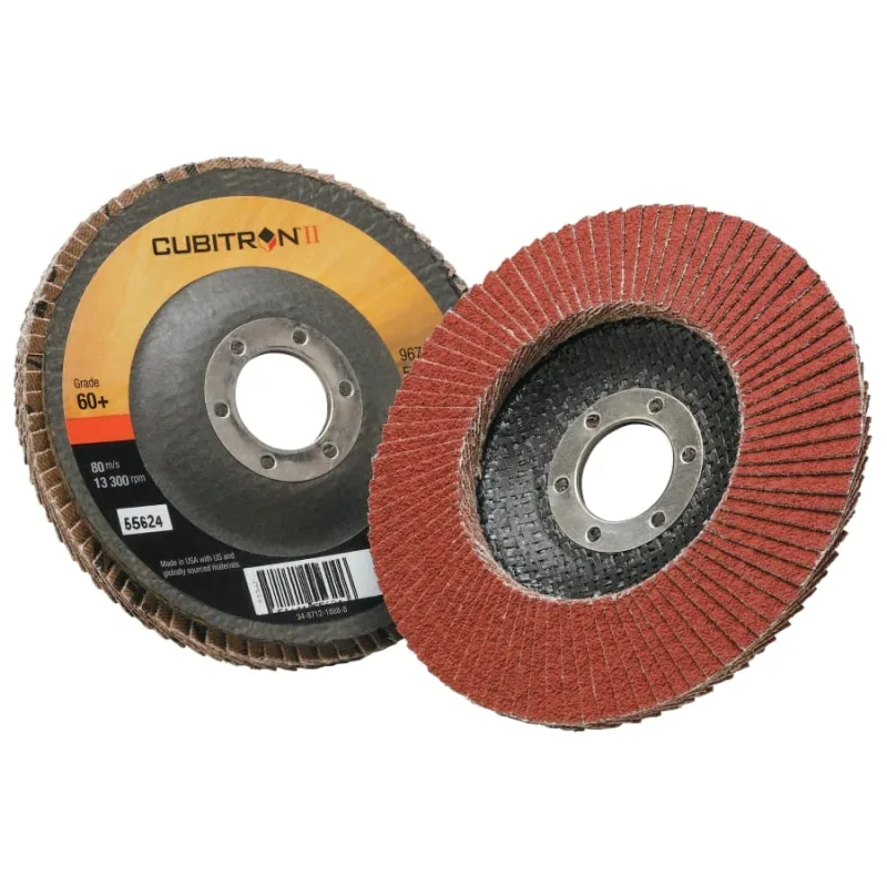 Cubitron™ II Flap Discs 967A, 4-1/2 in dia x 7/8 in AH, T29, 60+, 13300 RPM
