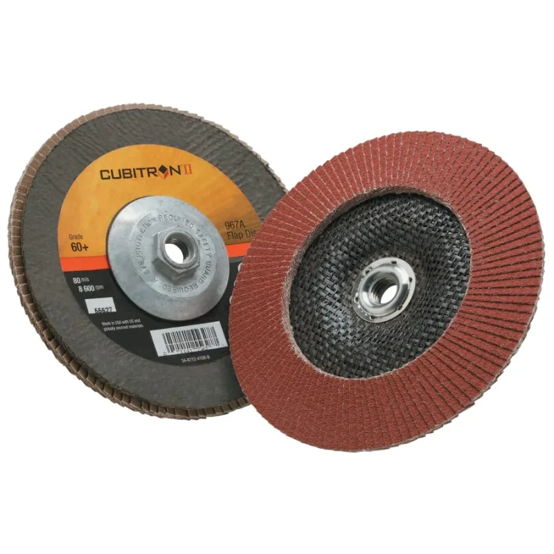 Cubitron™ II Flap Discs 967A, 7 in dia x 5/8 in-11, T29 Quick Change, 60+, 8600 RPM