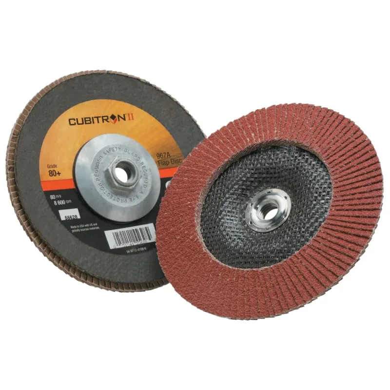 Cubitron™ II Flap Discs 967A, 7 in dia x 5/8 in-11, T29 Quick Change, 80+, 8600 RPM