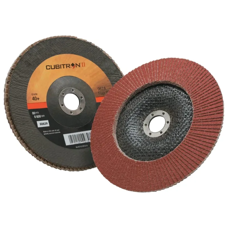 Cubitron™ II Flap Discs 967A, 7 in dia x 7/8 in AH, T29, 40+, 8600 RPM