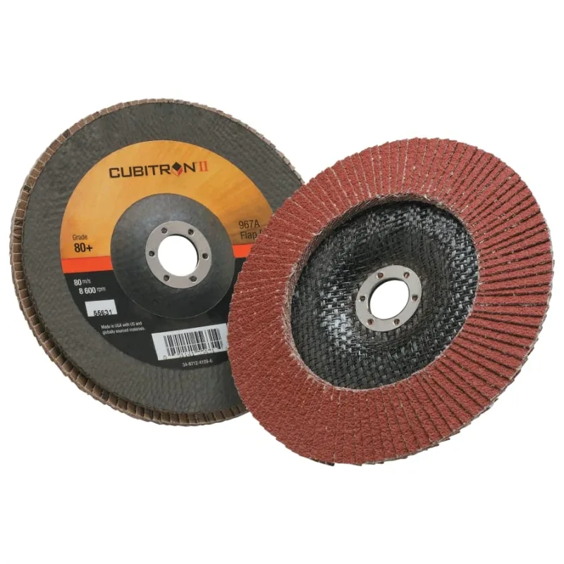 Cubitron™ II Flap Discs 967A, 7 in dia x 7/8 in AH, T29, 40+, 8600 RPM
