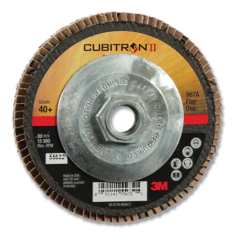 Cubitron™ II Flap Discs 967A, 4-1/2 in dia x 5/8 in-11, T27 Quick Change, Giant, 40+, 13300 RPM