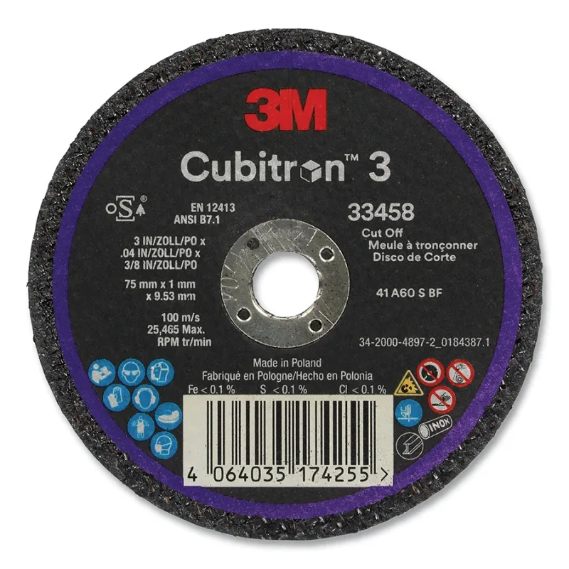 Cubitron™ 3 Cut-Off Wheel, 3 in dia x 0.04 in Thick x 3/8 in Arbor, T1