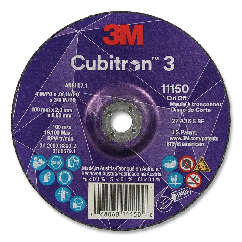 Cubitron™ 3 Cut-Off Wheel, 3 in dia x 0.06 in Thick x 3/8 in Arbor, 36+ Grit, T27