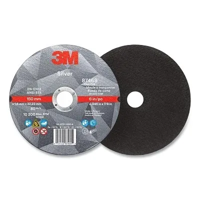 Silver Cut-Off Wheel, Precision Shaped Ceramic, T1, 6 in dia x 7/8 in dia Arbor x 0.045 in Thick, 36+, 10200 RPM, 25 EA/CT