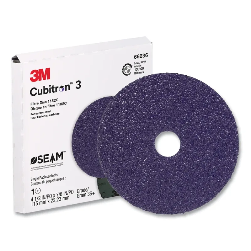Cubitron™ 3 Fibre Disc 1182C, Precision Shaped Ceramic, 4.5 in dia, 0.875 in AH, 36+, Die 450E, 10 EA/CA