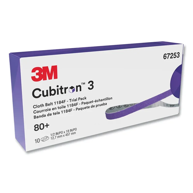 Cubitron™ 3 Cloth Belt 1184F, Precision Shaped Ceramic, 1/2 in W x 18 in L, 80+ Grit, Fabri-Lok, Single-flex