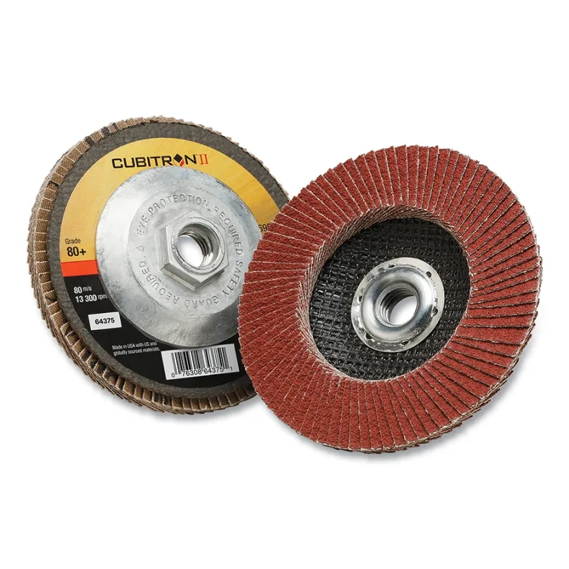 Cubitron™ II Flap Disc 969F, 4-1/2 in dia, 5/8 in-11 Arbor, 80+ Grit, T27, 13300 RPM