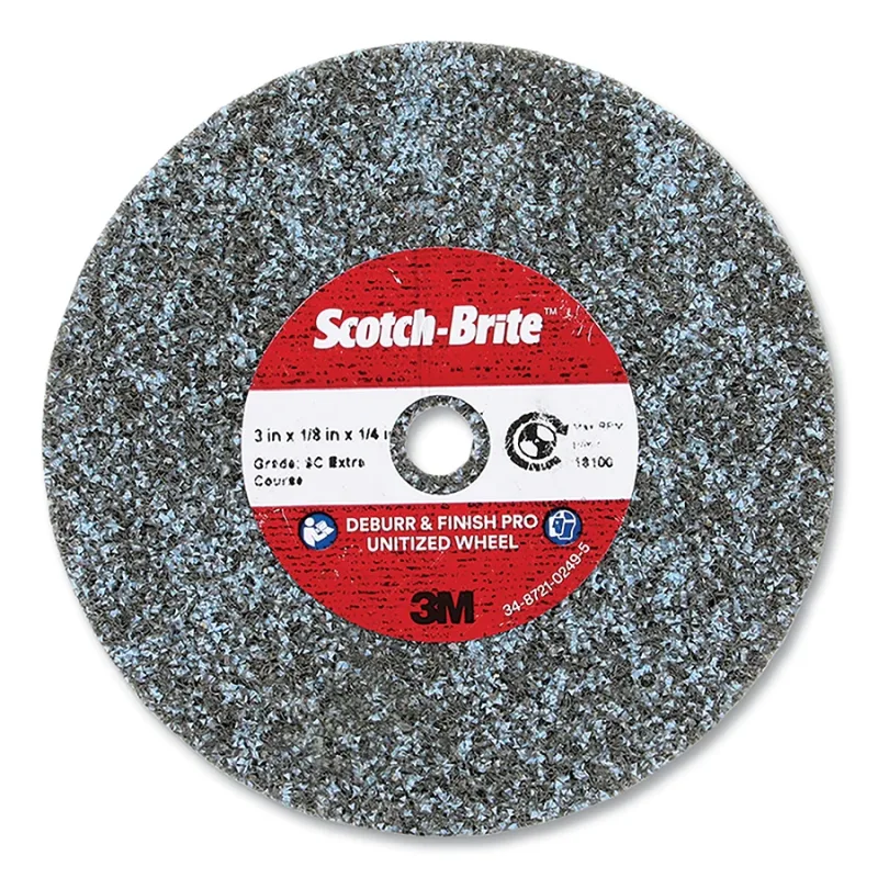 Deburr and Finish Pro Unitized Wheel, 3 in dia x 1/4 in AH x 1/8 in Thick, Coarse+, 18100 RPM, Precision Shaped Ceramic