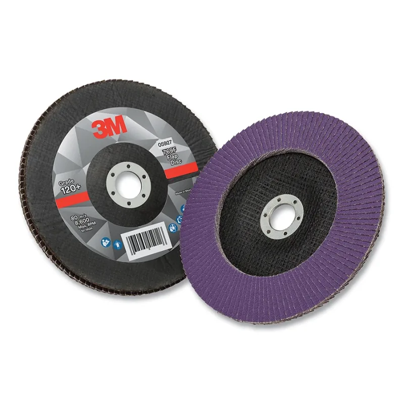 Coated Flap Disc 769F, 7 in dia, 40+ Grade, 7/8 in Arbor, 8600 RPM, T27