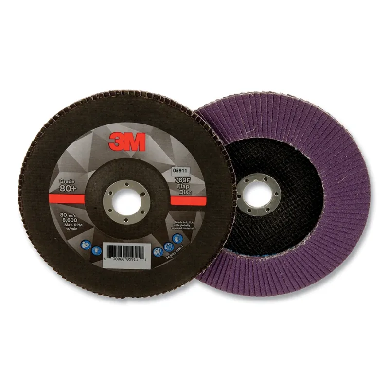 Flap Disc 769F, 7 in dia, 80+ Grit, 0.875 in arbor, 8600 RPM