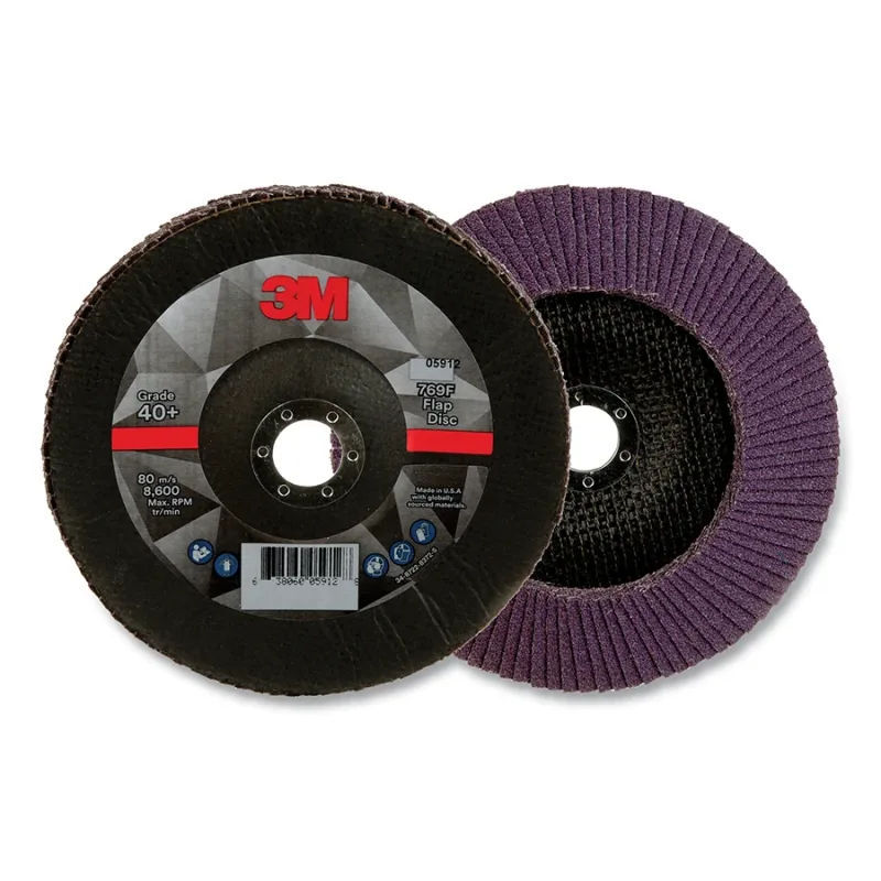 Flap Disc 769F, 7 in dia, 40+ Grit, 0.875 in arbor, 8600 RPM