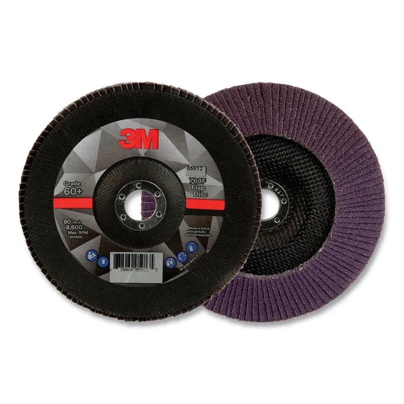 Flap Disc 769F, 7 in dia, 60+ Grit, 0.875 in arbor, 8600 RPM