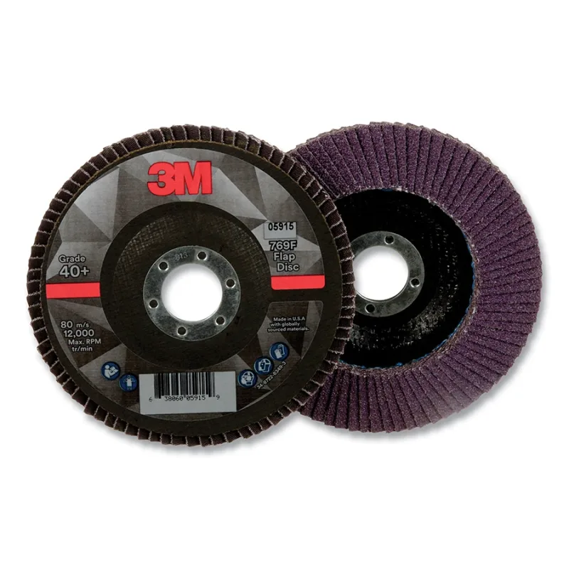 Flap Disc 769F, 5 in dia, 40+ Grit, 0.875 in arbor, 12000 RPM