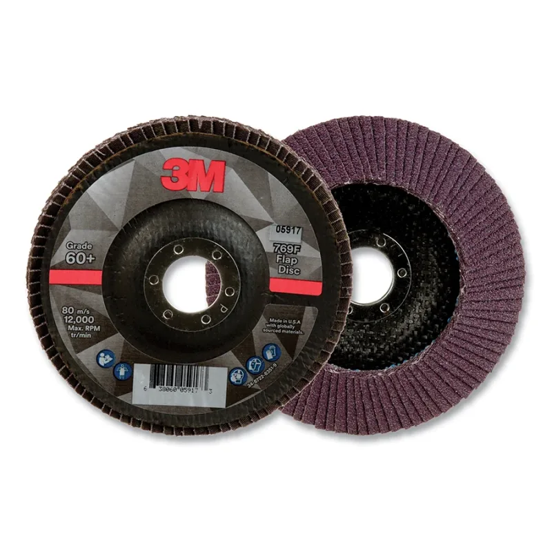 Flap Disc 769F, 5 in dia, 60+ Grit, 0.875 in arbor, 12000 RPM