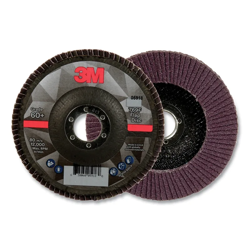 Flap Disc 769F, 5 in dia, 60+ Grit, 0.875 in arbor, 12000 RPM