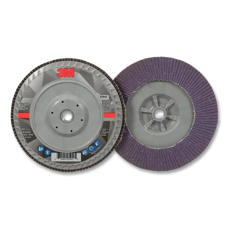 Flap Disc 769F, 7 in dia, 80+ Grit, 5/8 in-11 arbor, 8600 RPM