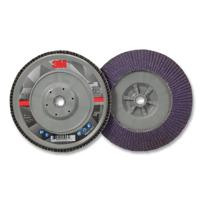 Flap Disc 769F, 7 in dia, 40+ Grit, 5/8 in-11 arbor, 8600 RPM