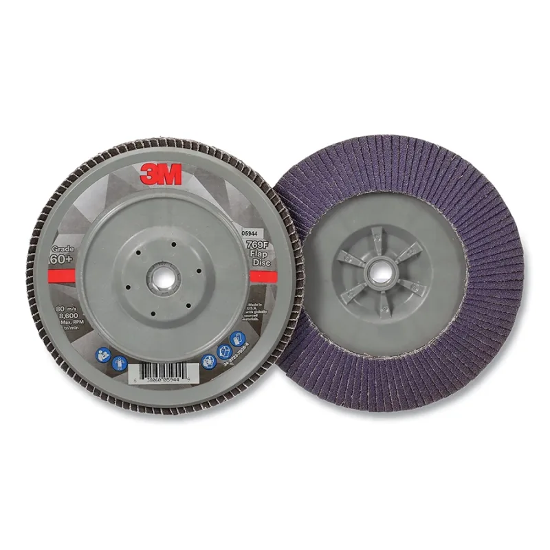 Flap Disc 769F, 7 in dia, 60+ Grit, 5/8 in-11 arbor, 8600 RPM