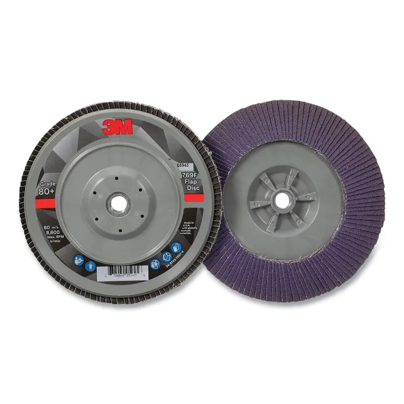 Coated Flap Disc 769F, 7 in dia, 80+ Grit, 5/8 in - 11 Arbor, 8600 RPM, T29