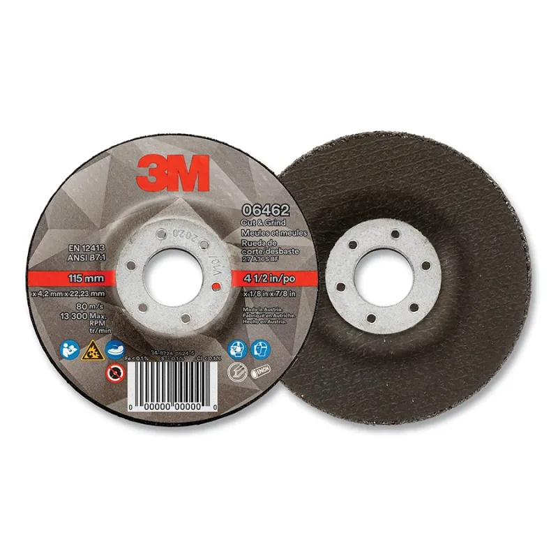 Cut and Grind Wheel, 4.5 in dia, 0.125 in thick, 0.875 in arbor, 36+ Grit, Precision Shaped Ceramic