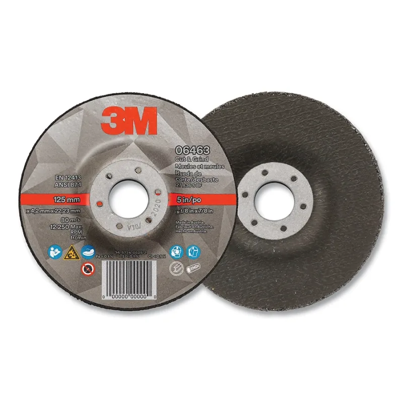 Cut and Grind Wheel, 5 in dia, 0.125 in thick, 0.875 in arbor, 36+ Grit, Precision Shaped Ceramic