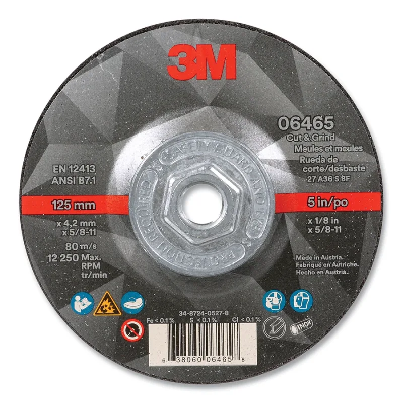 Cut and Grind Wheel, 5 in dia, 0.125 in thick, 5/8 in-11 arbor, 36+ Grit, Precision Shaped Ceramic