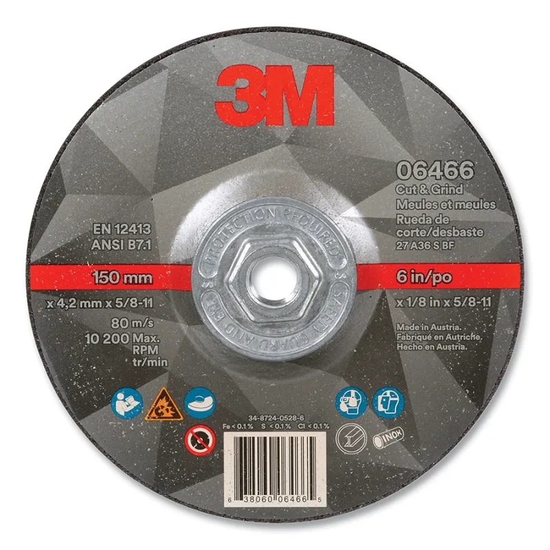 Cut and Grind Wheel, 6 in dia, 0.125 in thick, 5/8 in-11 arbor, 36+ Grit, Precision Shaped Ceramic