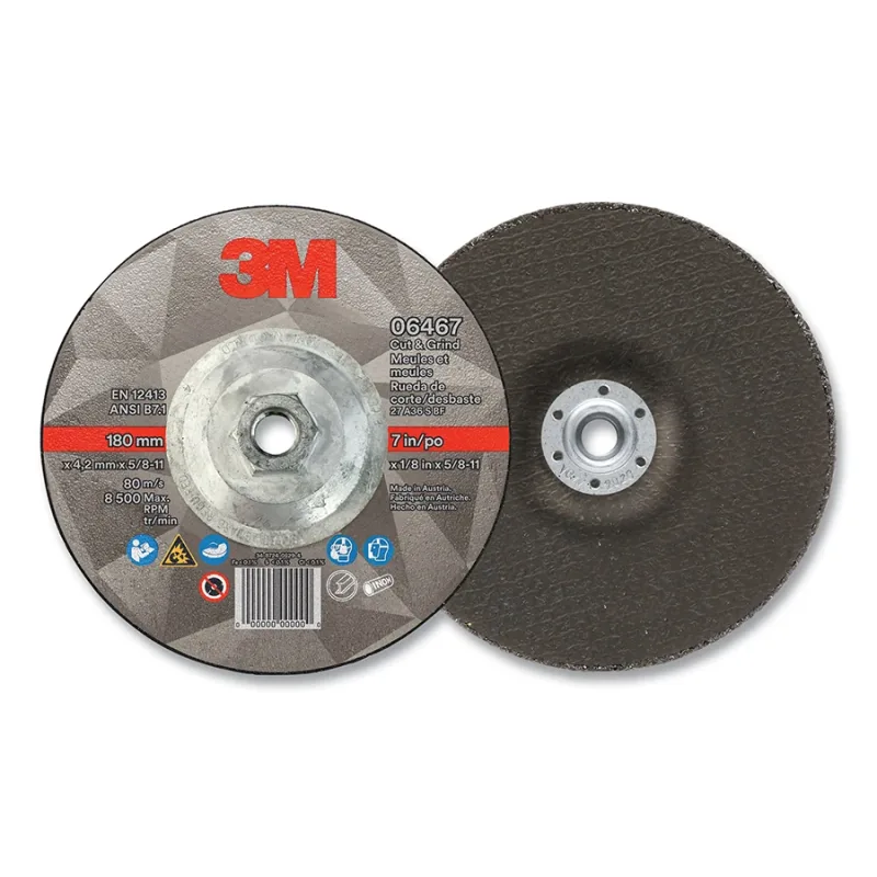 Cut and Grind Wheel, 7 in dia, 0.125 in thick, 5/8 in-11 arbor, 36+ Grit, Precision Shaped Ceramic