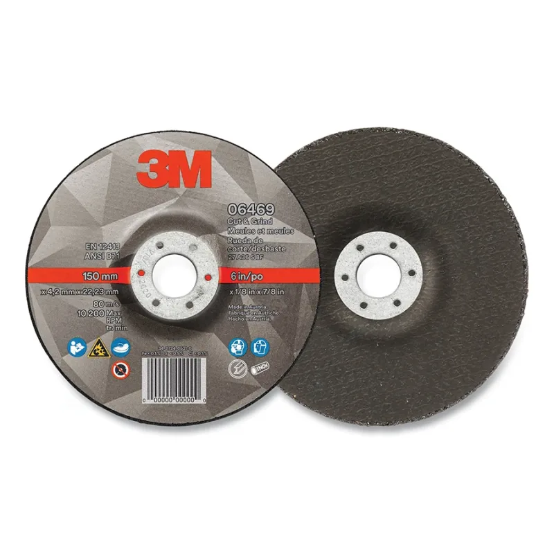Cut and Grind Wheel, 6 in dia, 0.125 in thick, 0.875 in arbor, 36+ Grit, Precision Shaped Ceramic