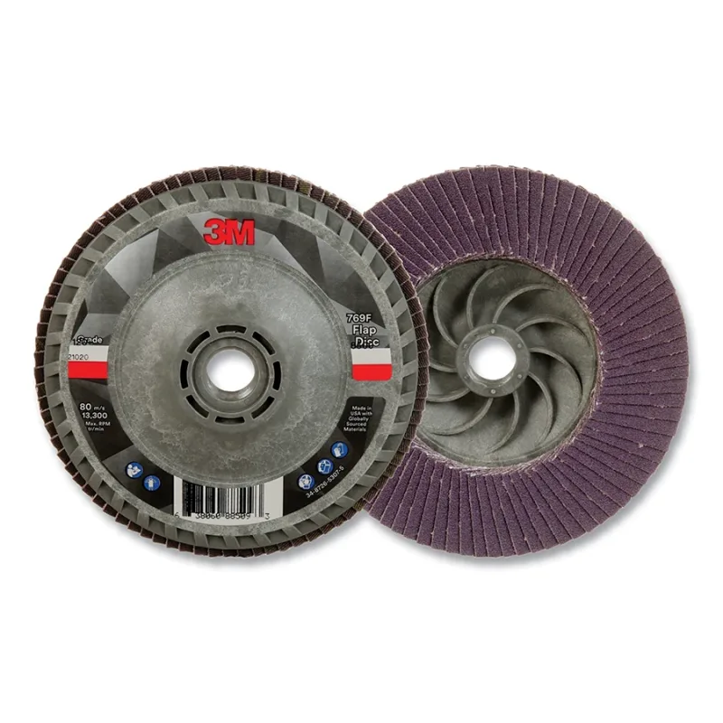 Flap Disc 769F, 4.5 in dia, 120+ Grit, 5/8 in-11 arbor, 13300 RPM