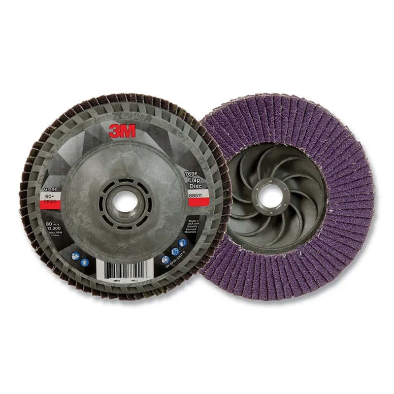 Flap Disc 769F, 4.5 in dia, 60+ Grit, 5/8 in-11 arbor, 13300 RPM