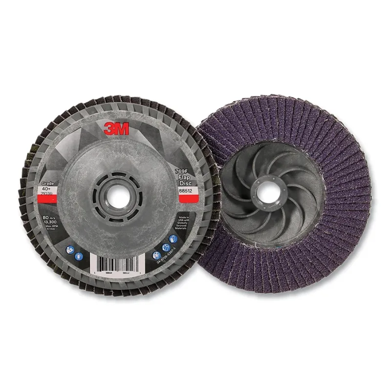Flap Disc 769F, 4.5 in dia, 40+ Grit, 5/8 in-11 arbor, 13300 RPM