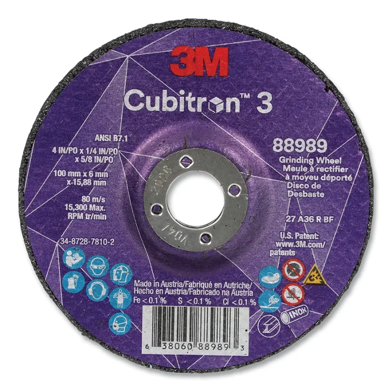Cubitron™ 3 Depressed Center Grinding Wheel, 4 in dia x 1/4 in Thick x 5/8 in Arbor, 36+ Grit, T27