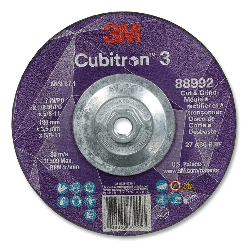 Cubitron™ 3 Cut and Grind Wheel, 7 in dia x 1/8 in Thick x 5/8 in-11 Arbor, 36+ Grit, T27