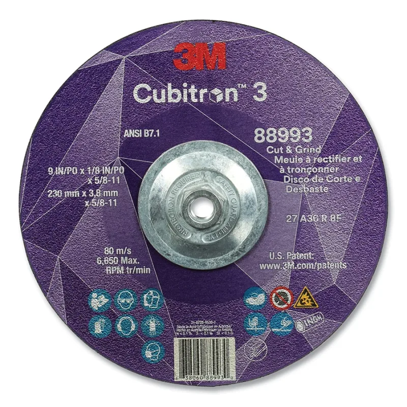 Cubitron™ 3 Cut and Grind Wheel, 9 in dia x 1/8 in Thick x 5/8 in-11 Arbor, 36+ Grit, T27