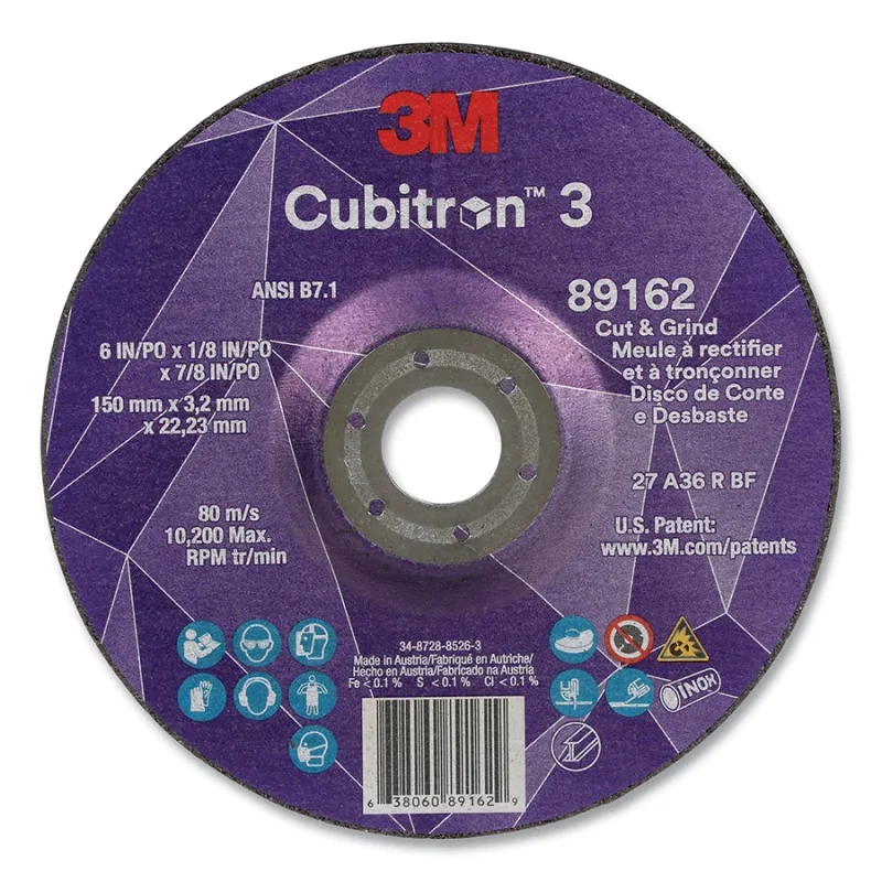 Cubitron™ 3 Cut and Grind Wheel, 6 in dia x 1/8 in Thick x 7/8 in Arbor, 36+ Grit, T27