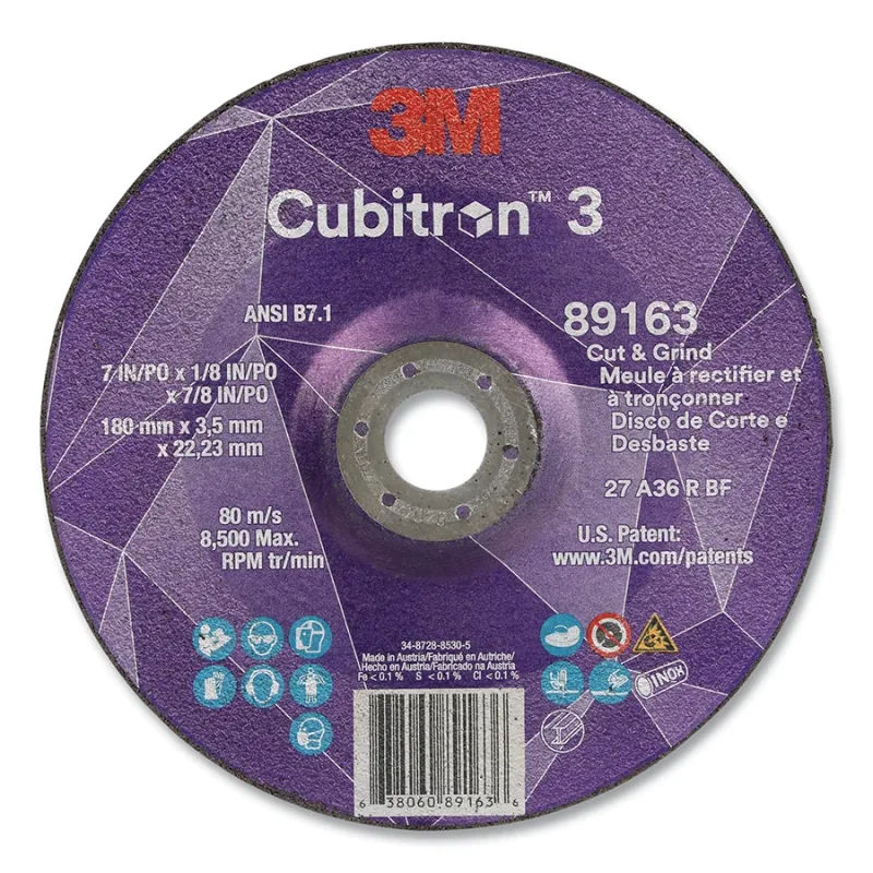 Cubitron™ 3 Cut and Grind Wheel, 7 in dia x 1/8 in Thick x 7/8 in Arbor, 36+ Grit, T27